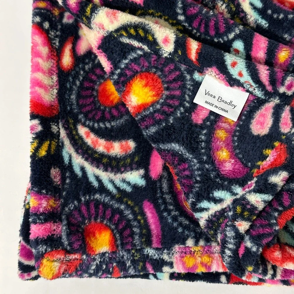 Vera Bradley Painted Paisley Fleece Throw Blanket Navy Floral Soft Plush 50 x 77